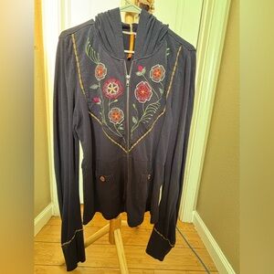 Embroidered Floral Zip-Up Hoodie
